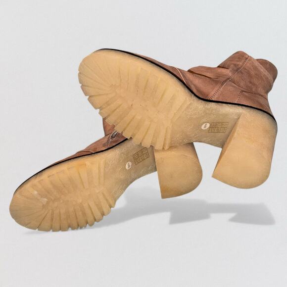 Free People Jack Zip Heel Ankle Boots Spiced Chai Tan Leather 39.5 Lug Sole - Picture 5 of 10